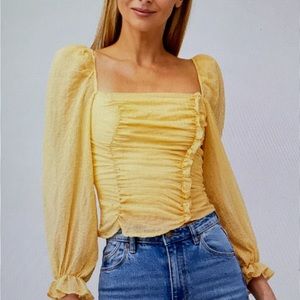 ASTR Yellow Square Neck Long Sleeve Blouse Casual Every Day Top XS Size